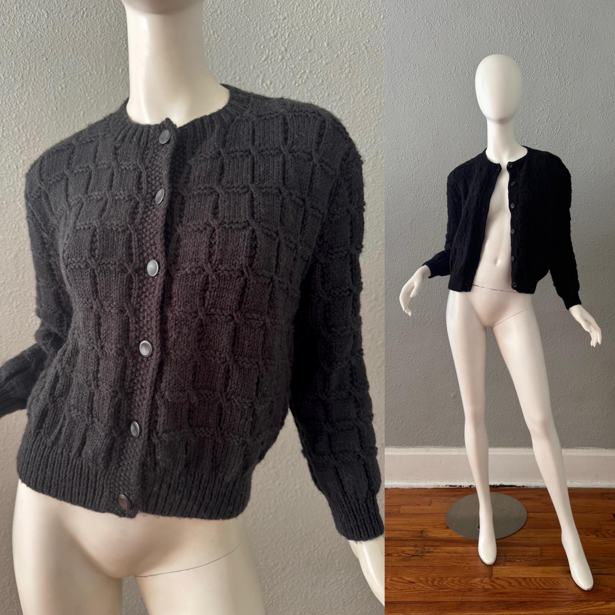 トップス 60's Hand made knit cardigan 60s Chunky Cable Knit Wool Cardigan | S-M - Lucky Vintage