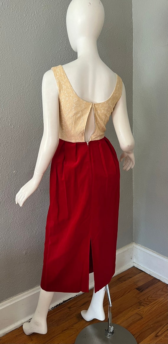 Vintage 60s Red VELVET Sleeveless Lace MOD Evenin… - image 9