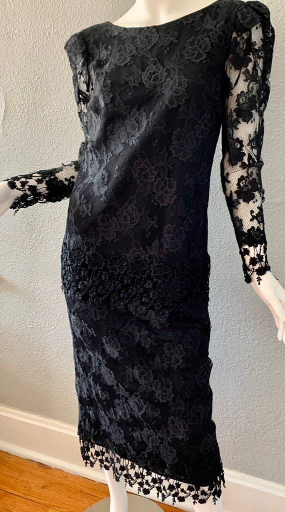 Vintage Black Lace Sheer Long Sleeve Cocktail Par… - image 8