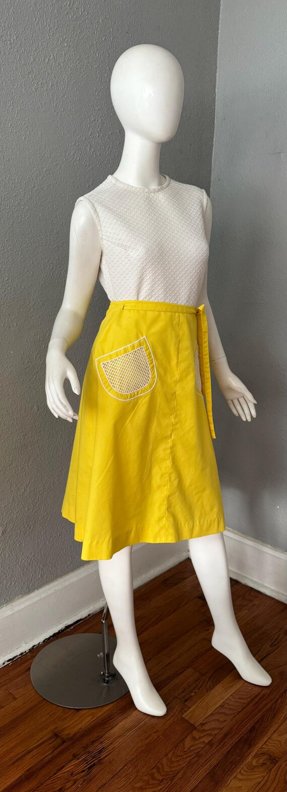 Vintage 70s Yellow Hippie MOD A-Line Wrap Cotton … - image 6