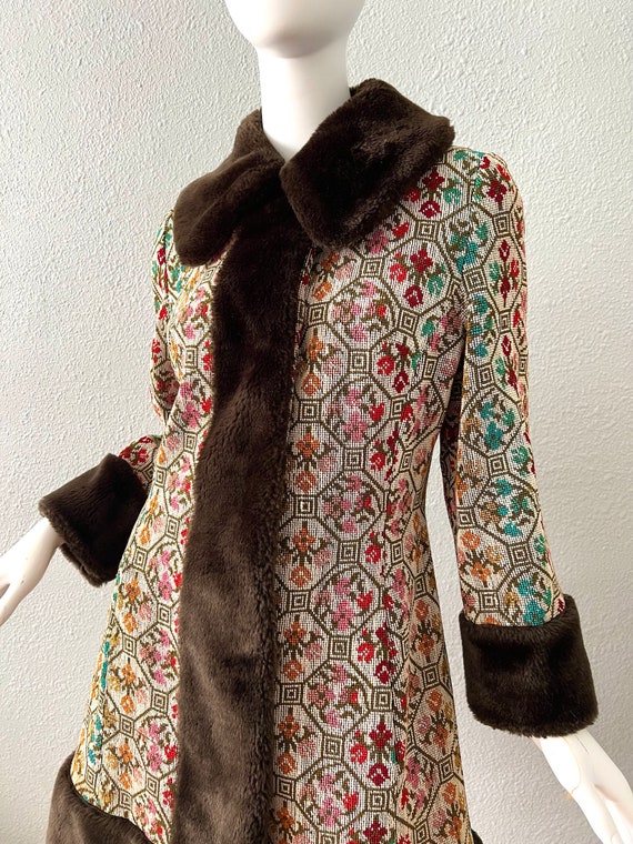 Vintage 60s 70s Tapestry Russian Princess MOD Veg… - image 8