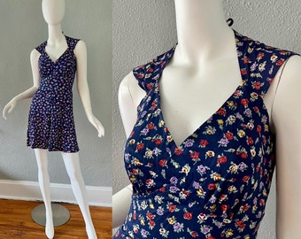 Vintage 70s Blue Ditsy Cutout NEIMAN-MARCUS Original Mini Dress S