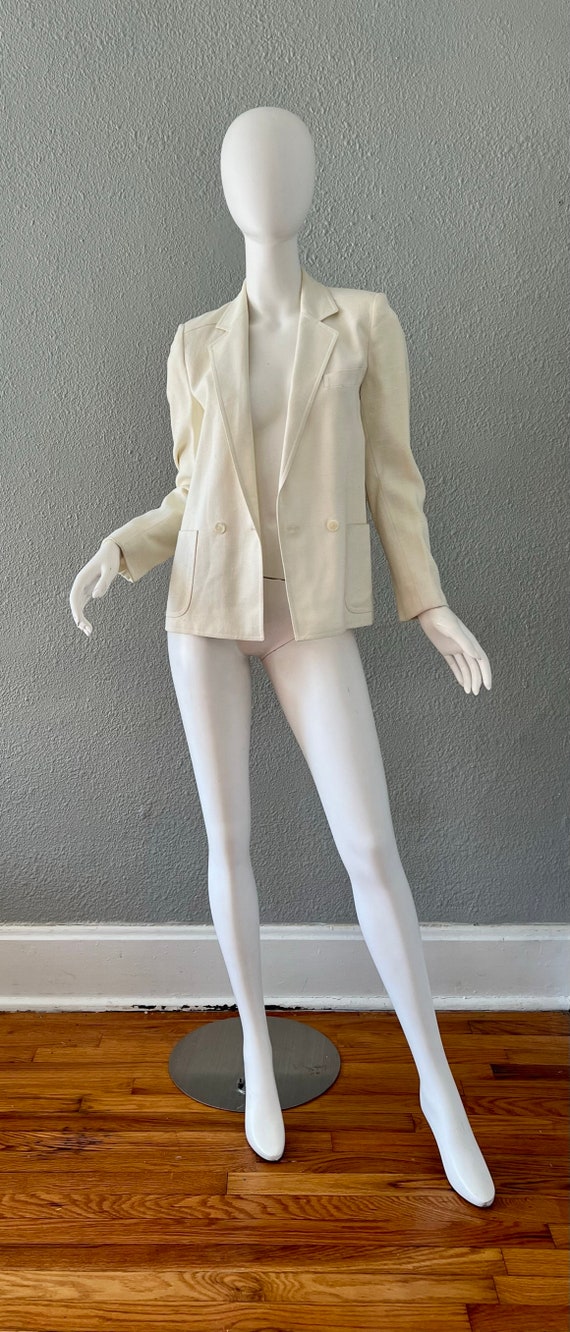 Vintage 80s White Double Breasted Blazer Jacket S… - image 3