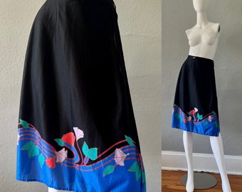 Vintage Black High Waist A-Line Wrap Swimsuit Cover-Up Skirt XS