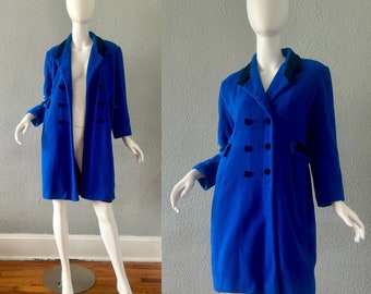 Vintage 70s Blue Wool Rothschild Trench Coat Jacket XS/S