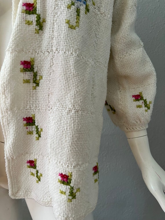 Vintage 40s 50s White Floral Hand Knit Rockabilly… - image 2