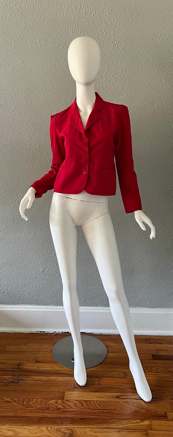 Vintage 70s Red RETRO Fitted Suit Jacket Blazer S - image 4