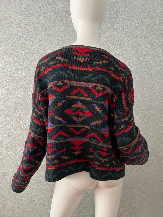 Vintage 90s Oversized SOUTHWESTERN Cotton Knit AZ… - image 10