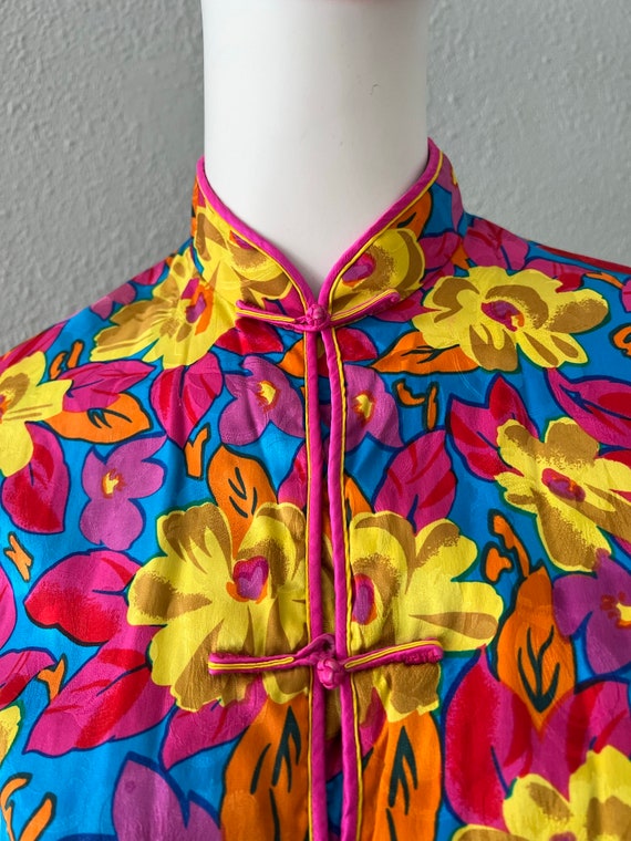 Vintage 60s 70s Colorful SILK Asian Oriental Styl… - image 8
