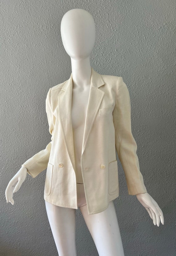 Vintage 80s White Double Breasted Blazer Jacket S… - image 4