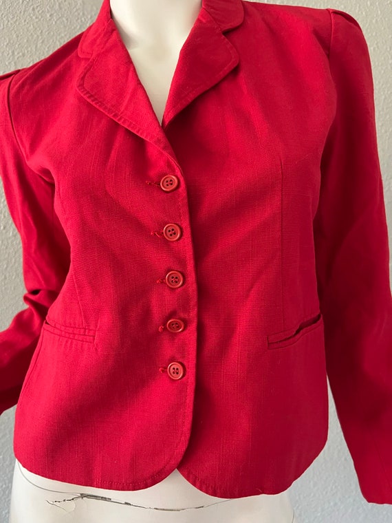 Vintage 70s Red RETRO Fitted Suit Jacket Blazer S - image 7