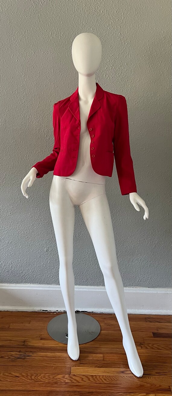 Vintage 70s Red RETRO Fitted Suit Jacket Blazer S - image 10