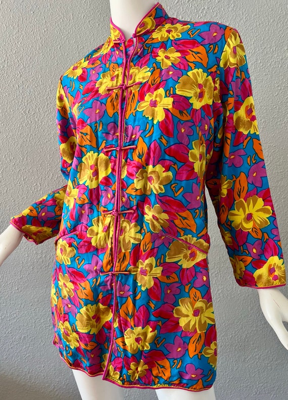 Vintage 60s 70s Colorful SILK Asian Oriental Styl… - image 5