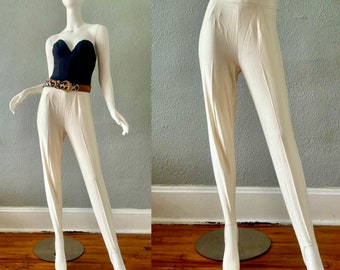 Vintage 90s Cream MISS JETT Paris Stirrup Stretch High Waist Pants M