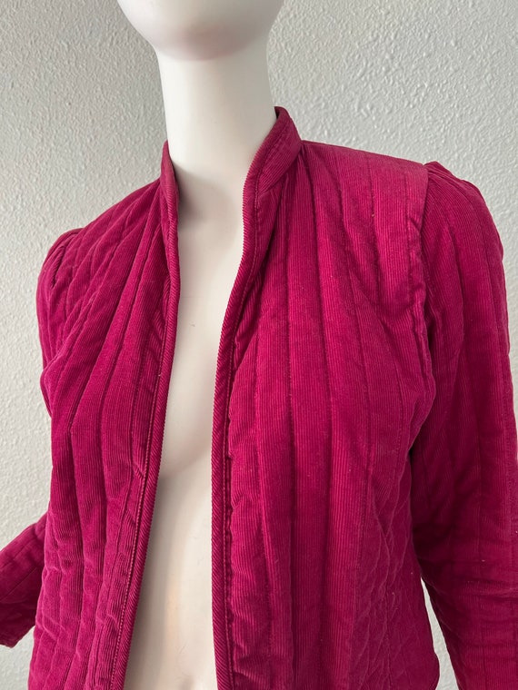 Vintage 70s 80s Pink Corduroy QUILTED High Collar… - image 7