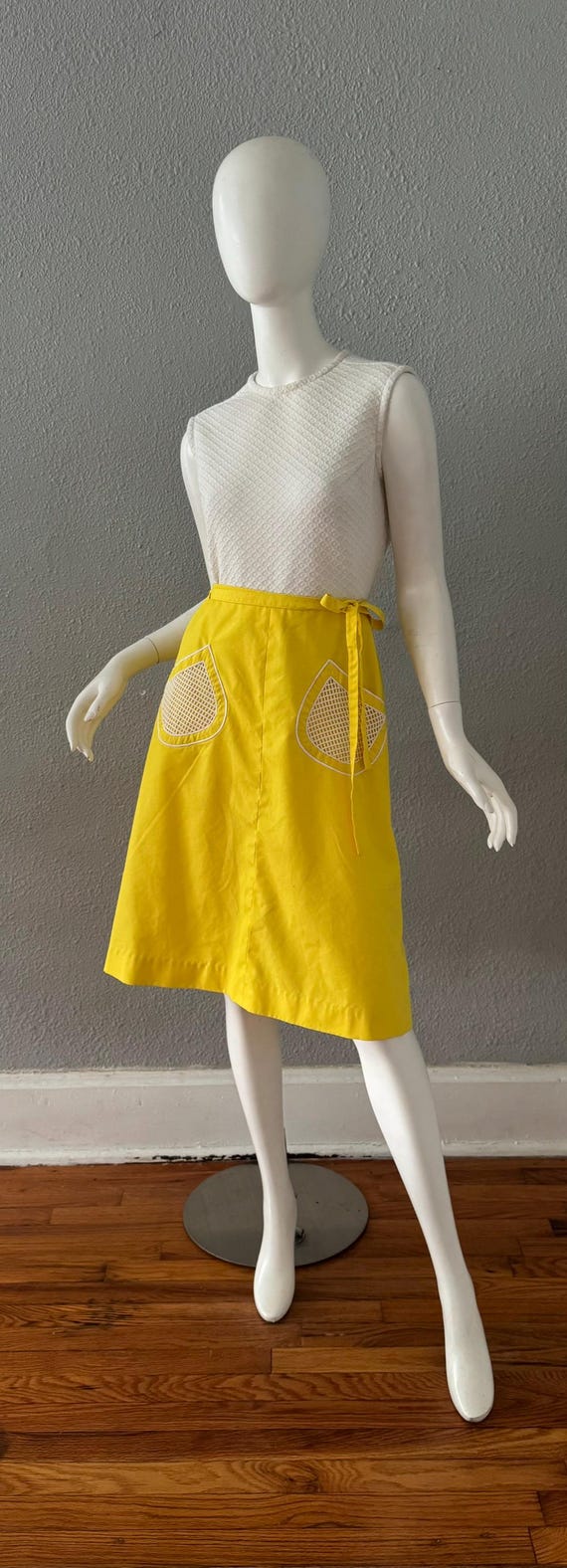 Vintage 70s Yellow Hippie MOD A-Line Wrap Cotton … - image 7