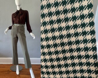 Vintage 70s Green Houndstooth SEARS Kings Road Knit Pants Trousers 32