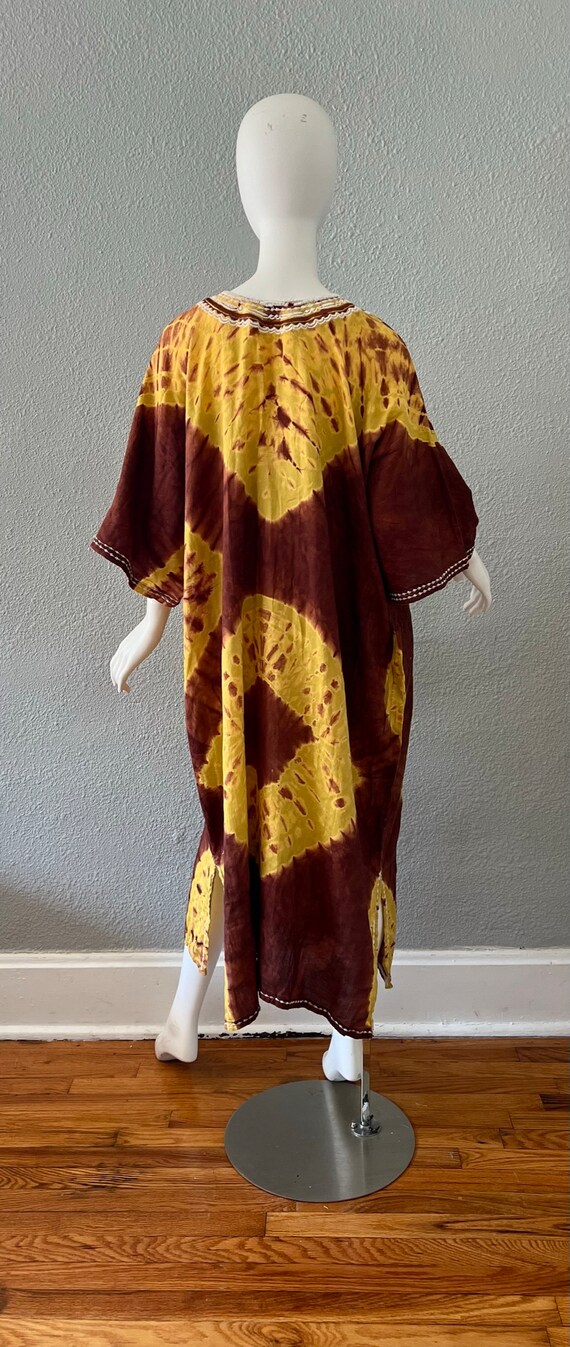 Vintage 60s Brown Boho TIE DYE Yellow Hippie Caft… - image 6