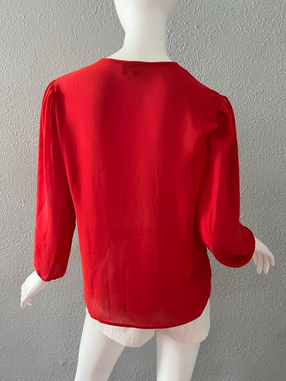 Vintage 70s Red Semi SHEER Pleated Chiffon BOHO O… - image 10