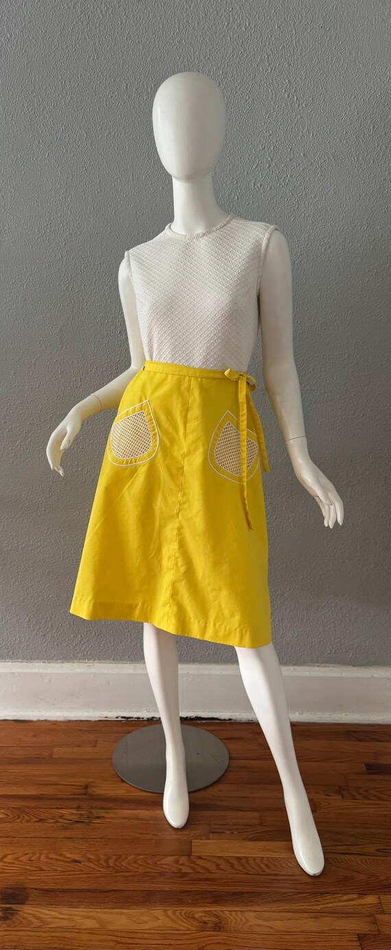 Vintage 70s Yellow Hippie MOD A-Line Wrap Cotton … - image 3