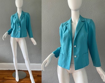 Vintage 70s Aqua Blue AMY ADAMS Boxy Disco Retro Blazer Jacket Top M