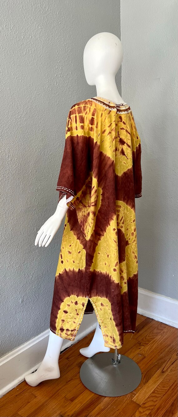 Vintage 60s Brown Boho TIE DYE Yellow Hippie Caft… - image 3