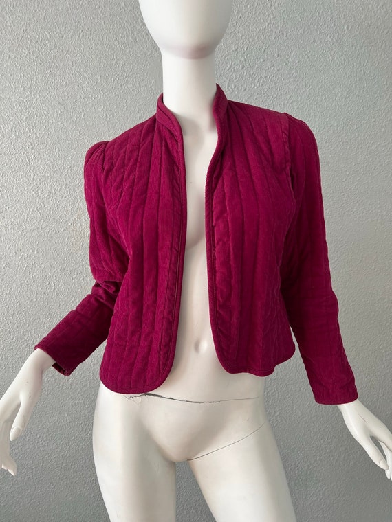 Vintage 70s 80s Pink Corduroy QUILTED High Collar… - image 5