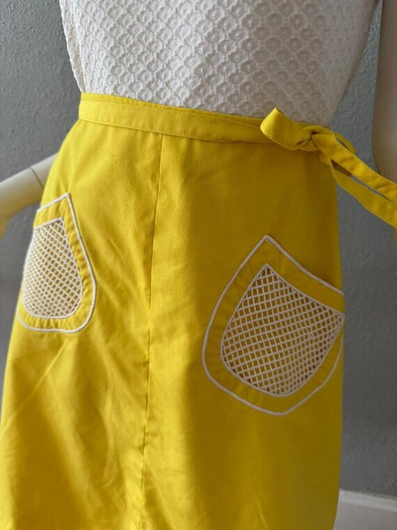 Vintage 70s Yellow Hippie MOD A-Line Wrap Cotton … - image 5