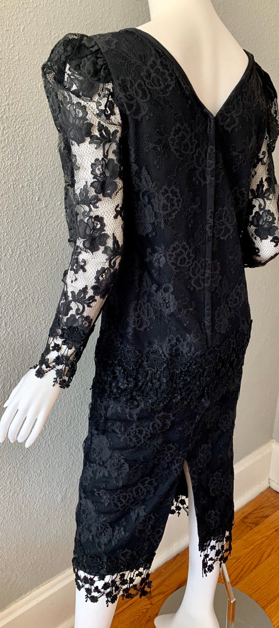 Vintage Black Lace Sheer Long Sleeve Cocktail Par… - image 2