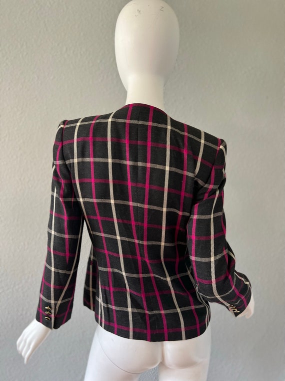 Vintage 80s Black Plaid Military Secretary Suit J… - image 9