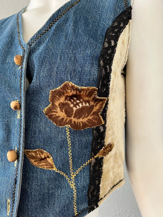 Vintage Denim Patchwork Velvet REVERSIBLE Crop To… - image 4