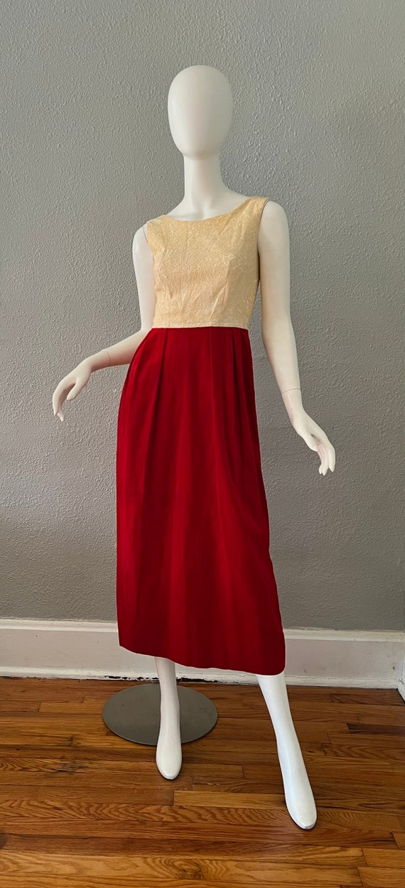 Vintage 60s Red VELVET Sleeveless Lace MOD Evenin… - image 7