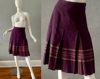 Vintage 70s Burgundy Wool James Pringle A-Line Pleated Skirt S