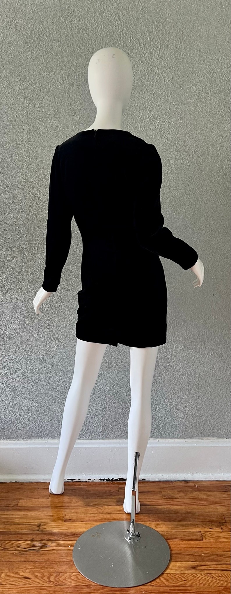 Vintage Black Cotton Velvet LAURA ASHLEY Mini Wiggle Beaded Dress S image 8
