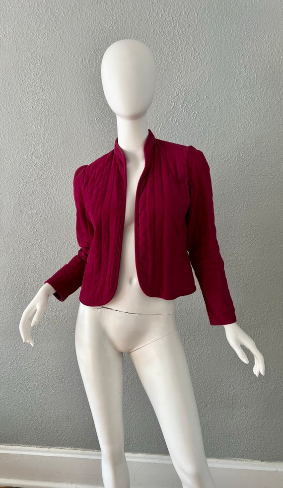 Vintage 70s 80s Pink Corduroy QUILTED High Collar… - image 4