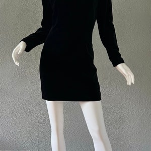 Vintage Black Cotton Velvet LAURA ASHLEY Mini Wiggle Beaded Dress S image 3