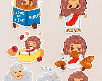 Pacchetto di adesivi Kawaii Jesus & Sheep / Christian Chibi PNG (download digitale)