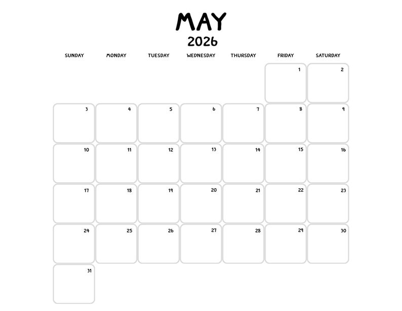 Minimalist 2026 Printable Calendar – Simple Monthly Planner (digital ...