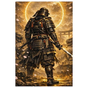 Samurai Warrior Jigsaw Puzzle with Tin | Golden Eclipse Scene
