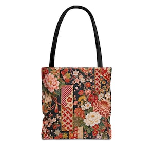 Vintage Japanse bloemenpatchwork draagtas | Pioenroos-chrysantenpatroon