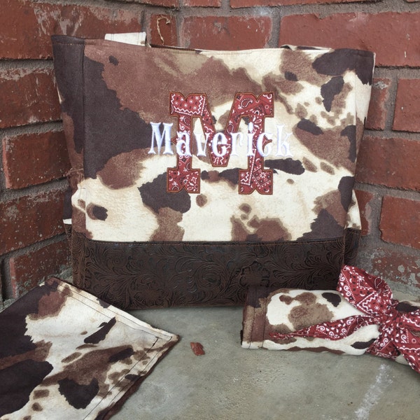 Adorable Cowhide Diaper Bag Set