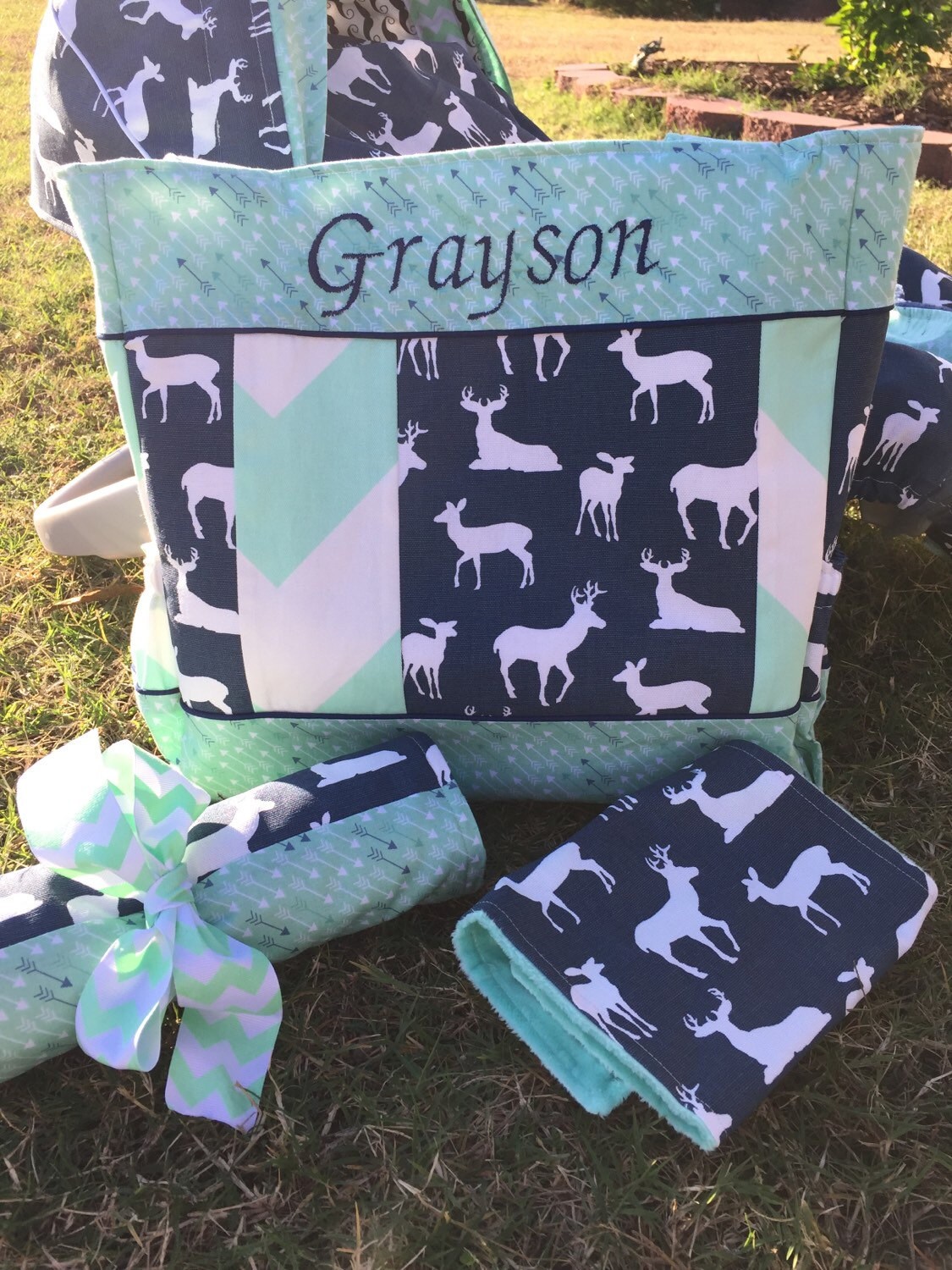 Custom Mint and Navy Deer Diaper Bag Set Etsy