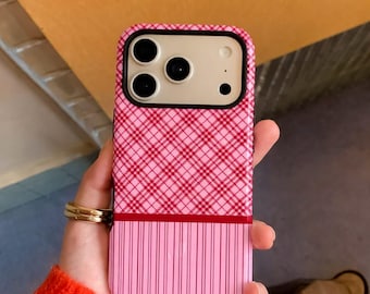 Personalized Pink Plaid Phone Case, Custom Name iPhone Case, Coquette Aesthetic Case, Cute Preppy Pattern Case, Girly Gift for Her