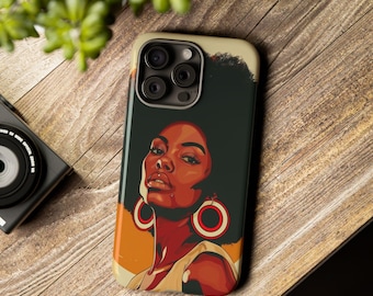 Funda para teléfono Afro Retro Portrait, funda para iPhone con estética de chica negra, funda resistente Afrocentric, funda para teléfono Melanin Queen, funda Samsung de regalo