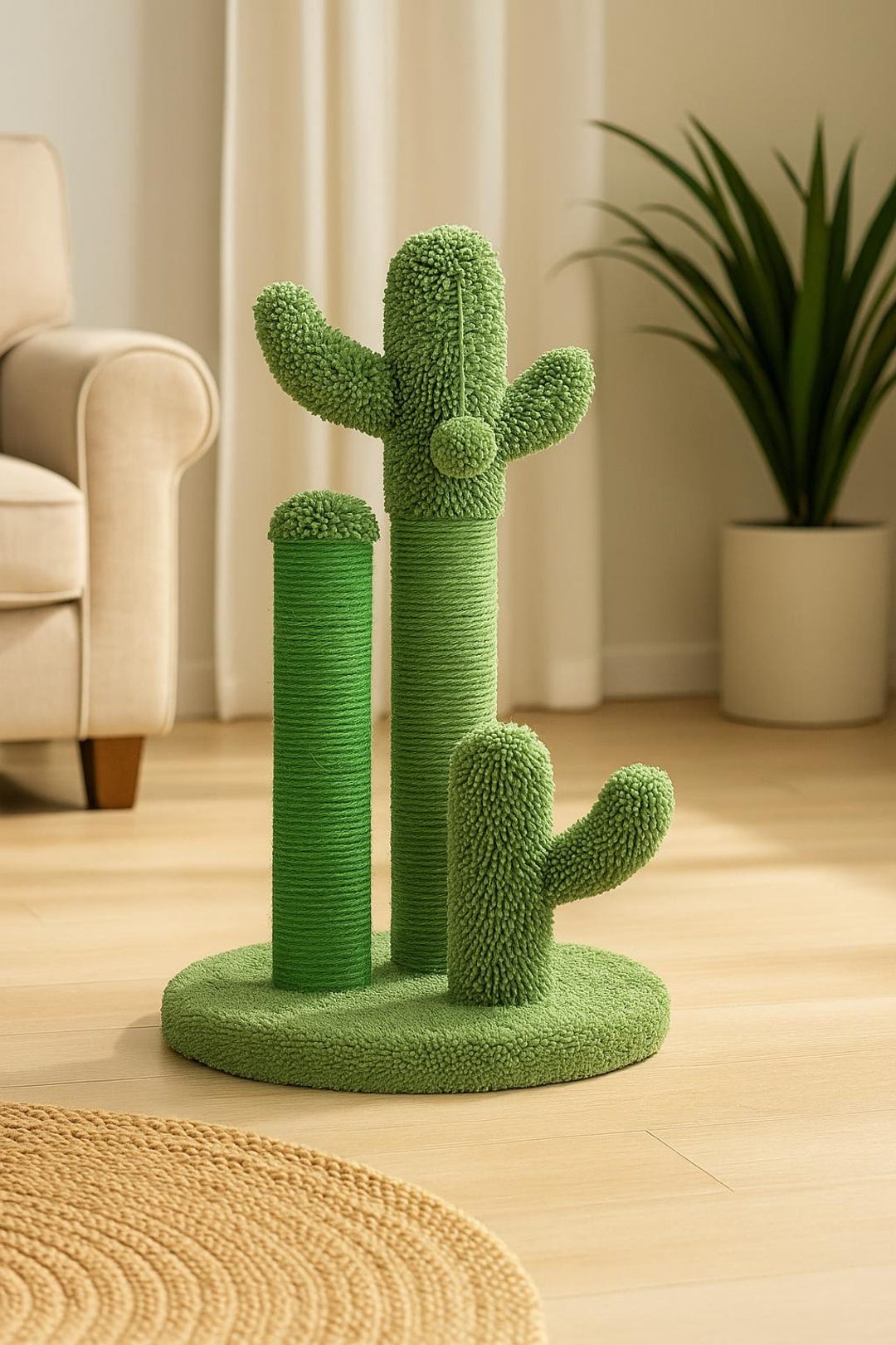 Cactus Cat Scratcher Tree With 3 Poles & Dangling Ball - Etsy UK