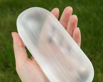 Tigela de Selenita para Energização - Ornamento Oval de Quartzo para Meditação e Limpeza de Cristais