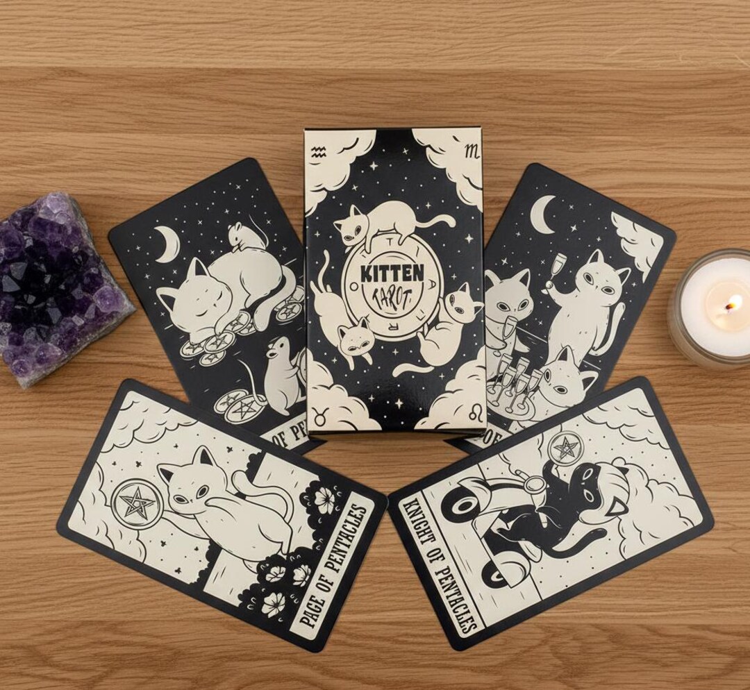 78PCS Cat Tarot Deck – Black Kitten Oracle Cards for Fate & Divination ...