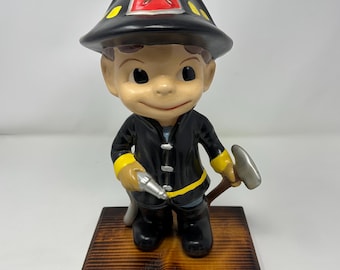 Vintage, Hand Painted, Cermaic Fire Fighter Figure.