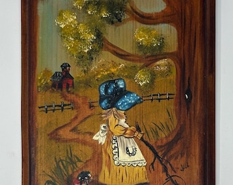 Vintage Hand Painted Folk Art- Country School House Scene