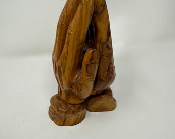 Vintage handgeschnitzte Skulptur betender Hände aus Olivenholz – Religiöse christliche Volkskunst